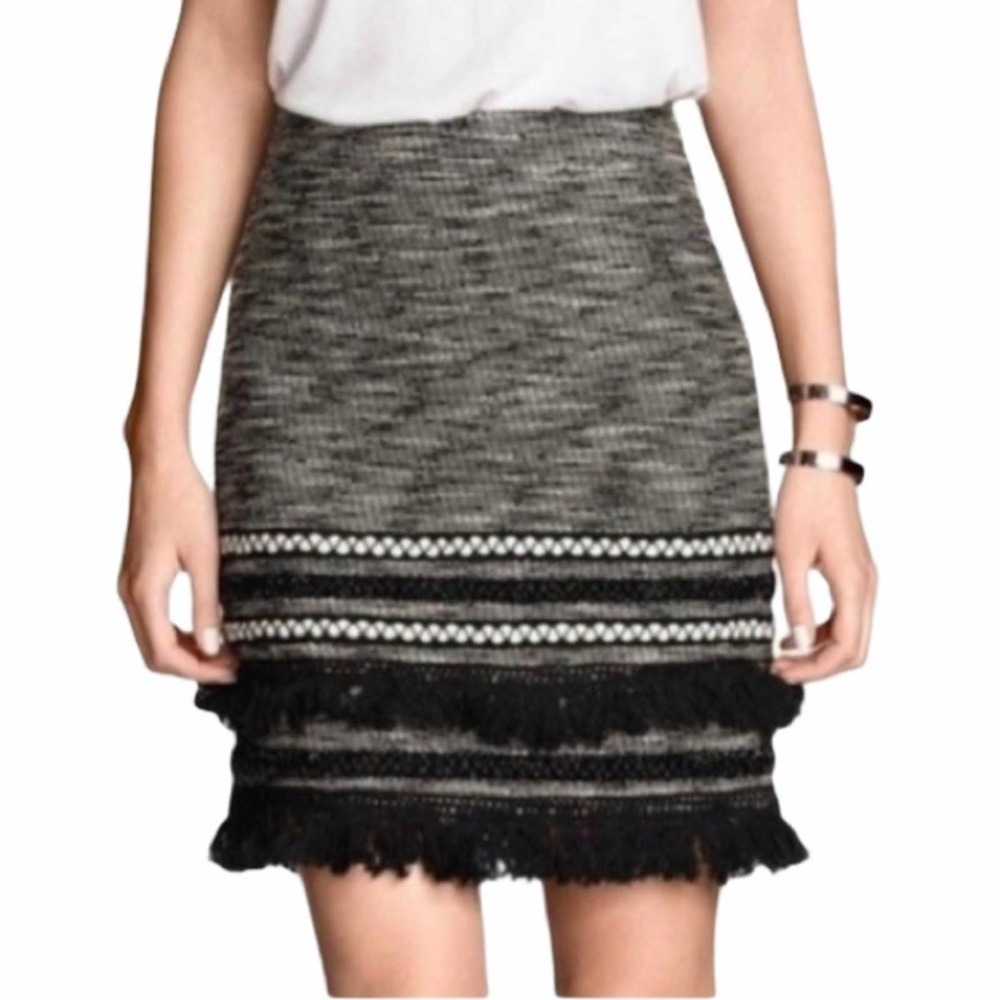 H & M black tweed fringe skirt
